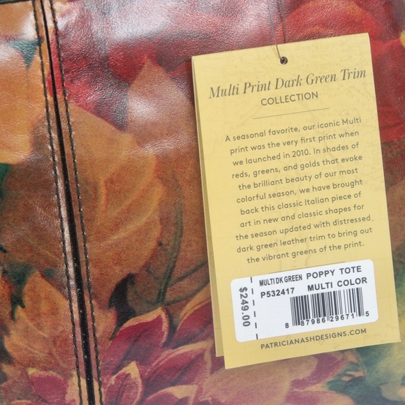 Patricia Nash poppy leather tote shoulder bag spring multi dark green - Picture 3 of 13